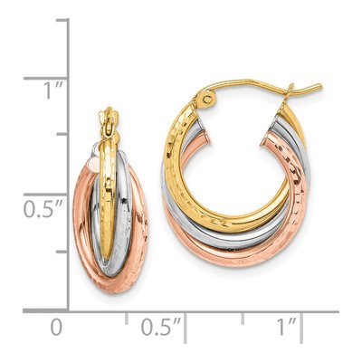 14K Tri-Color Gold Textured Triple Hoop Earrings – view 4