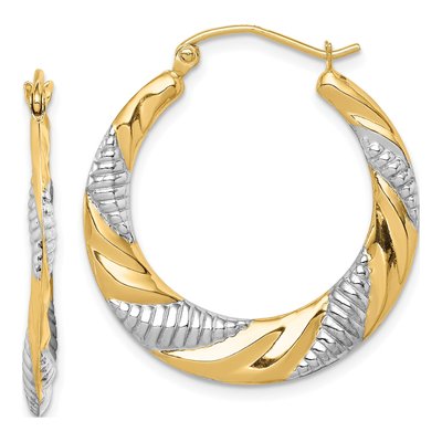 14K Yellow Gold 29mm Textured Hoop Earrings