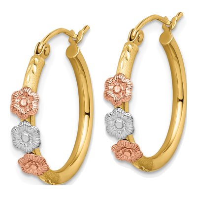 14K Tri-Color Gold 21mm Flower Hoop Earrings – view 3
