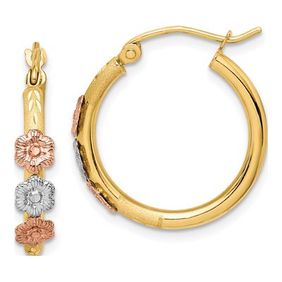 14K Tri-Color Gold 21mm Flower Hoop Earrings