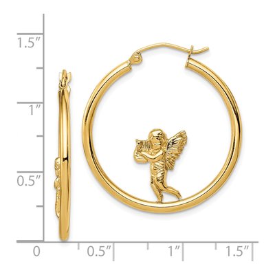14K Yellow Gold 30mm Angel Hoop Earrings – view 3