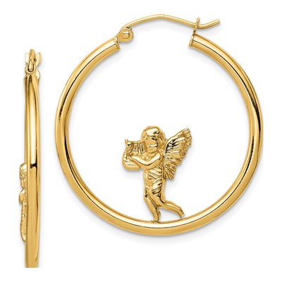 14K Yellow Gold 30mm Angel Hoop Earrings