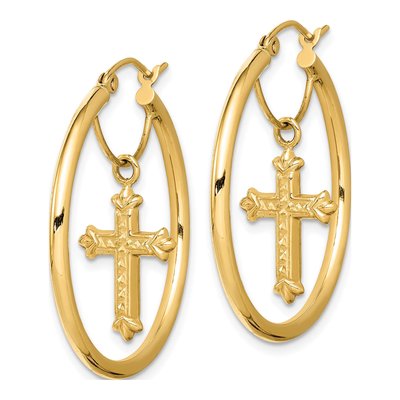 14K Yellow Gold 31mm Cross Hoop Earrings – view 3