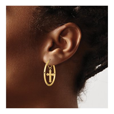 14K Yellow Gold 31mm Cross Hoop Earrings – view 4