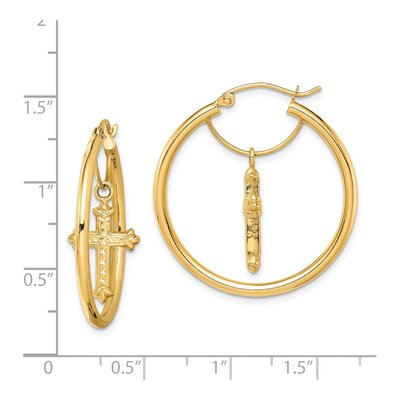 14K Yellow Gold 31mm Cross Hoop Earrings – view 5