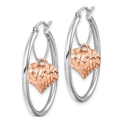14K Two-Tone Gold 29mm Heart Hoop Earrings – view 3