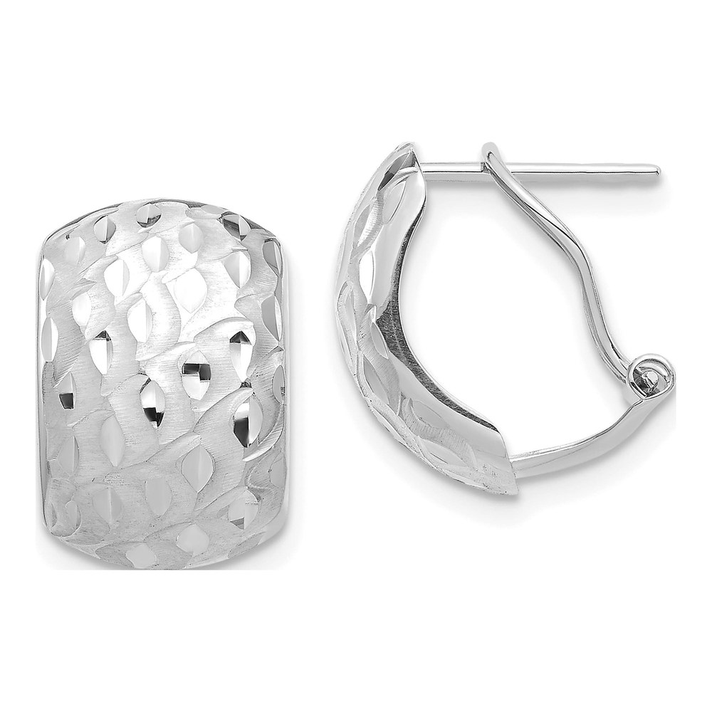 14K White Gold Textured Omega Back Dangle Earrings