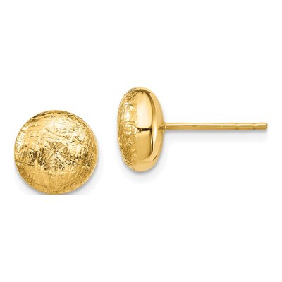14K Yellow Gold Hollow Button Stud Earrings