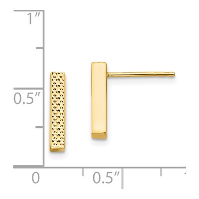 14K Yellow Gold Textured Bar Stud Earrings – view 5