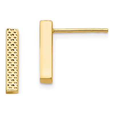 14K Yellow Gold Textured Bar Stud Earrings