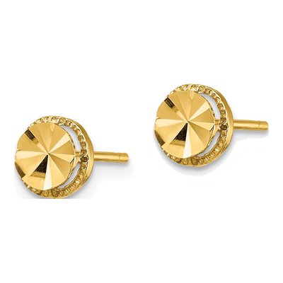 14K Yellow Gold Diamond-Cut Button Stud Earrings – view 3