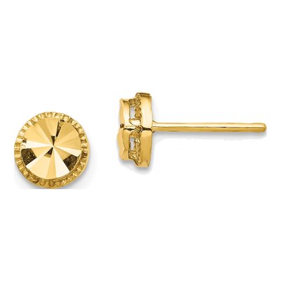 14K Yellow Gold Diamond-Cut Button Stud Earrings