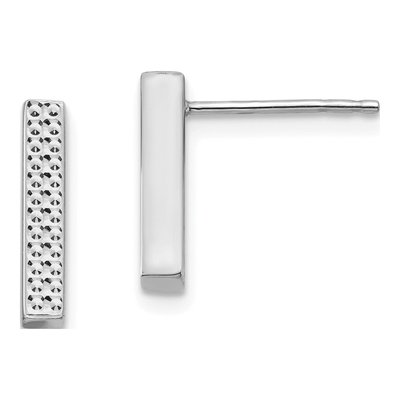 14K White Gold Textured Bar Stud Earrings