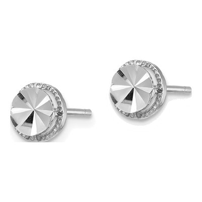 14K White Gold Diamond-Cut Button Stud Earrings – view 3