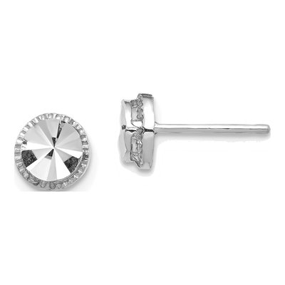 14K White Gold Diamond-Cut Button Stud Earrings