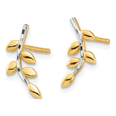 14K Yellow Gold Leaf Dangle Earrings – view 3