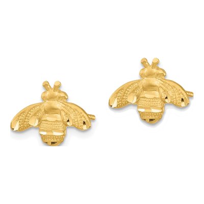 14K Yellow Gold Diamond-Cut Bee Stud Earrings – view 3