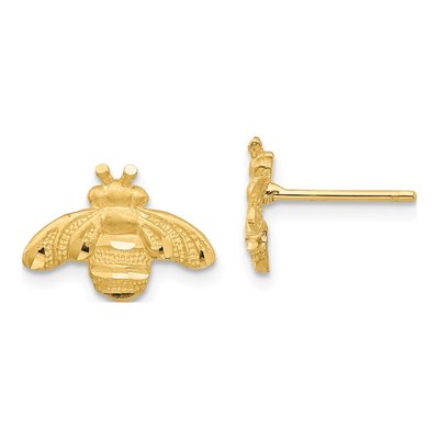 14K Yellow Gold Diamond-Cut Bee Stud Earrings