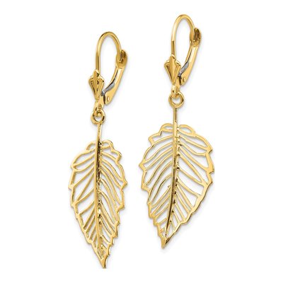 14K Yellow Gold Cut-Out Leaf Leverback Earrings – view 2