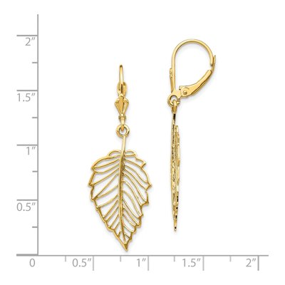14K Yellow Gold Cut-Out Leaf Leverback Earrings – view 4
