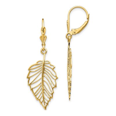 14K Yellow Gold Cut-Out Leaf Leverback Earrings