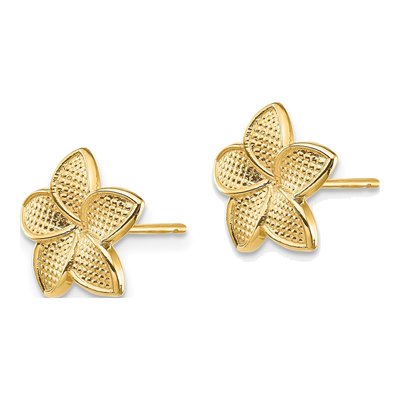 14K Yellow Gold Plumeria Stud Earrings – view 3