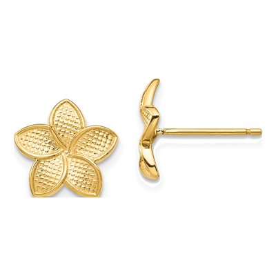 14K Yellow Gold Plumeria Stud Earrings