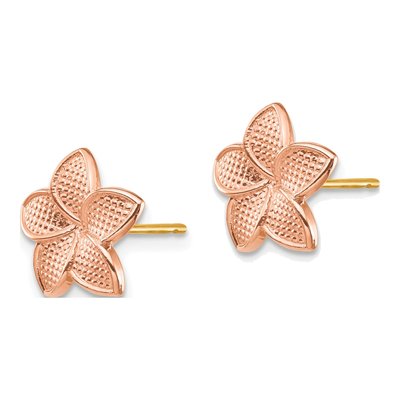 14K Two-Tone Gold Plumeria Flower Stud Earrings – view 3