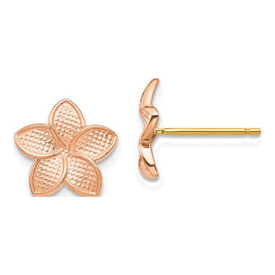 14K Two-Tone Gold Plumeria Flower Stud Earrings
