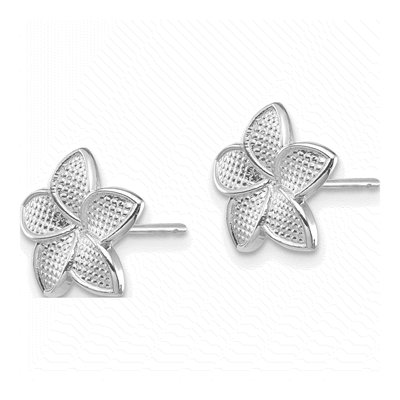 14K White Gold Plumeria Flower Stud Earrings – view 2