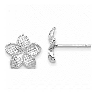 14K White Gold Plumeria Flower Stud Earrings
