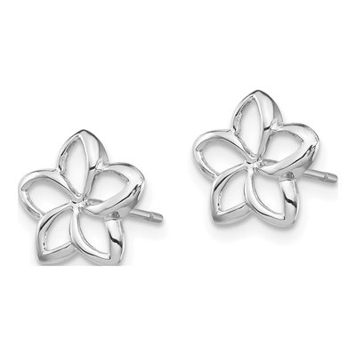 14K White Gold Plumeria Cut-Out Stud Earrings – view 3