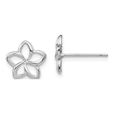 14K White Gold Plumeria Cut-Out Stud Earrings