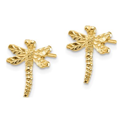 14K Yellow Gold Textured Dragonfly Stud Earrings – view 3