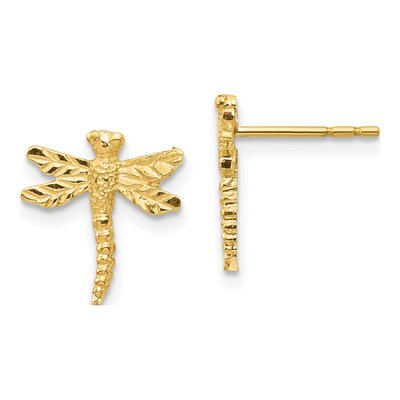 14K Yellow Gold Textured Dragonfly Stud Earrings
