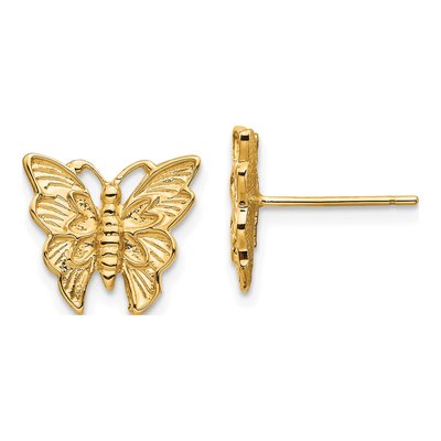 14K Yellow Gold Butterfly Stud Earrings
