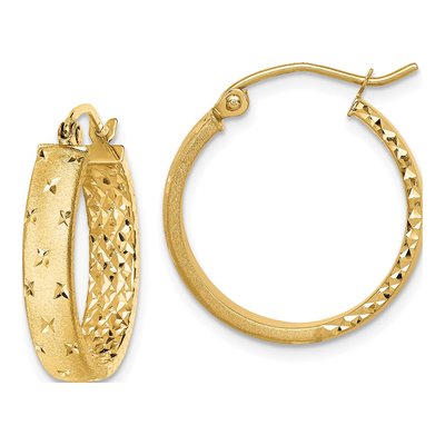14K Yellow Gold 20mm Diamond-Cut Inside-Out Hoop Earrings