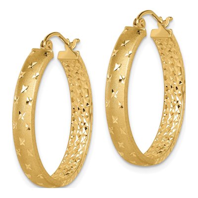14K Yellow Gold 25mm Diamond-Cut Inside-Out Hoop Earrings – view 3