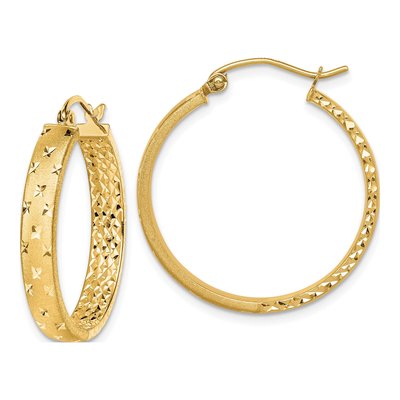 14K Yellow Gold 25mm Diamond-Cut Inside-Out Hoop Earrings