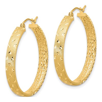 14K Yellow Gold 30mm Diamond-Cut Inside-Out Hoop Earrings – view 3