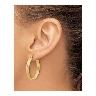 14K Yellow Gold 30mm Diamond-Cut Inside-Out Hoop Earrings – view 4