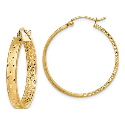 14K Yellow Gold 30mm Diamond-Cut Inside-Out Hoop Earrings