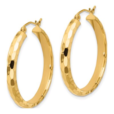 14K Yellow Gold 30mm Diamond-Cut Hoop Earrings – view 3