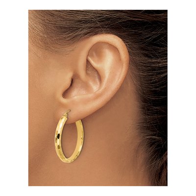 14K Yellow Gold 30mm Diamond-Cut Hoop Earrings – view 4