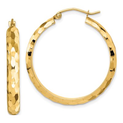 14K Yellow Gold 30mm Diamond-Cut Hoop Earrings