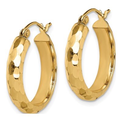 14K Yellow Gold 21mm Diamond-Cut Tube Hoop Earrings – view 2