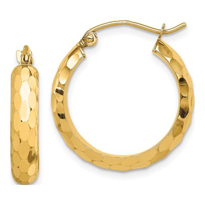 14K Yellow Gold 21mm Diamond-Cut Tube Hoop Earrings
