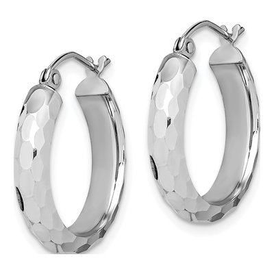 14K White Gold 21mm Diamond-Cut Tube Hoop Earrings – view 3