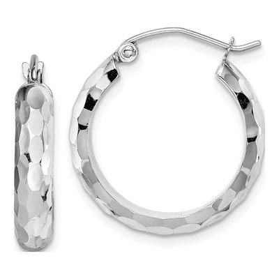 14K White Gold 21mm Diamond-Cut Tube Hoop Earrings