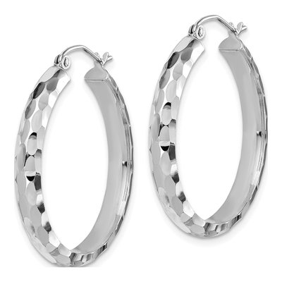 14K White Gold 30mm Diamond-Cut Hoop Earrings – view 3